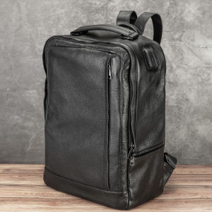 New Genuine Leather Backpack Mens Casual Travel Schoolbag Full-grain Leather Trendy Simple Backpack Business Computer Bag