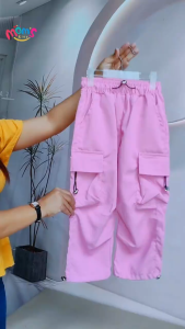 High Quality String Cargo Pants for Girls 3-14 Years Old New 4 Pockets Plain Solid Color Red Pants for Kids