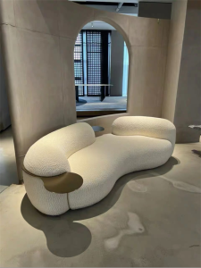 Nordic Modern Simple Living Room Sofa Metal Pea Lamb Velvet Designer Arc Shaped Fabric Couch Artistic Style Wooden Structure