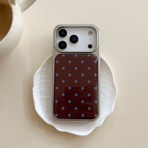 Minimalist Glossy Blue Brown Color Collision Wave Point Drop Glue Silver Border Phone Cover Case for iPhone 17 16 15 14 Pro Max