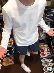 Áo Thun Nam Tay Dài Màu Trắng Cotton Nguyên Chất Cổ Tròn Phong Cách Mỹ Mới 2025 Áo Thun Nam Mùa Hè Thường Ngày