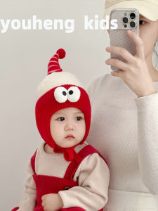 Mũ Trẻ Em Dệt Kim Mùa Đông Đỏ Bảo Vệ Tai Cho Bé Trai Và Bé Gái Mũ Len Lót Cotton Không Có Viền Mũ Tròn Mùa Thu Năm Mươi Tuổi