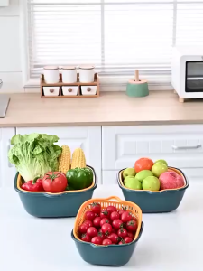 Set Rổ 6 Món Gồm 3 Rổ 3 Chậu - Bộ Rổ Nhựa Vuông 6 Món Kèm Chậu Ráo Nước Hai Lớp Cao Cấp