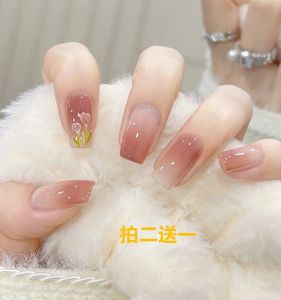 Short Nude Nail Art Kit Full Set Premium Wearing Nails 2025 New Nail Stickers Finished Nails Easy Apply Nail Art Design