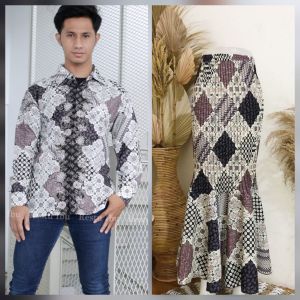 Couple Kemeja Batik Pria Sabana Coksu Dan Rok Duyung Plisket S - Jumbo Couple Kebaya Couple Viral