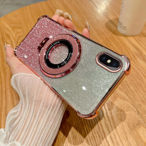 Ultra-Thin Full-Coverage Gradient Shiny Powder Fashionable AppleX Phone Case Magnetic Stand Anti-Fall Luxury Protection for AppleXS Max XR