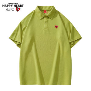 CHARLES JANGS HAPPY HEART | Fashion Polo Shirt Loose Fit Solid Color Short Sleeve