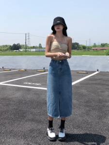 Jeans skirt loose high waist Korean imported denim skirt fabric comfortable fashion and trendy dressing