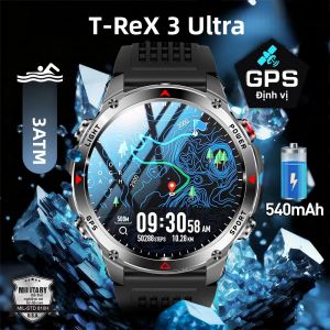 Đồng Hồ Thông Minh Quân Sự T-Rex 3 Ultra GPS Mới Năm 2025 Chống Nước 3ATM Tích Hợp Đèn Pin Theo Dõi Nhịp Tim Theo Dõi Thể Thao Pin 540mAh Dùng Được Cho Android & iOS