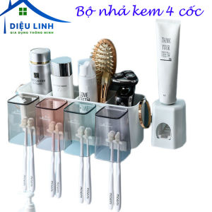 Bộ Nhả Kem Đánh Răng Dán Tường Kèm 4 Cốc Cao Cấp Kệ Để Bàn Chải Kem Đánh Răng Thông Minh 4 Cốc Đa Năng Tiện Lợi Sử Dụng dieulinhshop