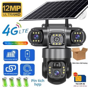 Camera IP Ngoài Trời Chạy Bằng Năng Lượng Mặt Trời 12MP Mạng 4G Hệ Thống 3 Ống Kính Zoom 10X Phát Hiện Chuyển Động Người Chống Nước Tầm Nhìn Ban Đêm Camera An Ninh CCTV