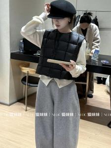 เสื้อกั๊กสีดำ ทรงเข้ารูป แขนกุด ปกติ คอกลม แฟชั่นฤดูใบไม้ร่วง/ฤดูหนาว เสื้อคลุมกันหนาว อบอุ่น สำหรับผู้หญิง