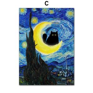 BILIBILI | Funny Art Matisse Monet Black Cat Van Gogh Sunflowers Canvas Painting Posters and Prints Wall Pictures for Living Room Decor