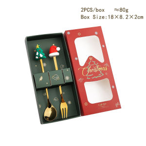 Christmas Gift Spoon and Fork Set Cute Cartoon Stainless Steel Spoon Fruit Fork Tableware Gift Box Holiday Gift