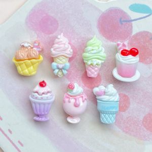 7pcs Mini Charm Miniature Ice Cream Dessert Resin Decoration Set Gift Kids Art Craft Diy Phone Casing Hairclip Keychain DC1260
