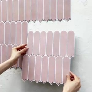 3D Tile Stickers Self-adhesive Pink Tile Backsplashes for Kitchen Bathroom Walls Water and Mold Resistant Matt 30x30cm