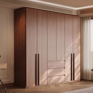 Solid Wood Plain Door Wardrobe Bedroom Home Use Cabinet FAS Pure Oak Wood Original Simple Large Closet Modern Minimalist Style