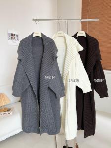 High Quality Atmosphere Heavy Work Lazy Large Collar Casual Long Sweater Cardigan Polyester Fiber Batwing Sleeve Thickened Summer