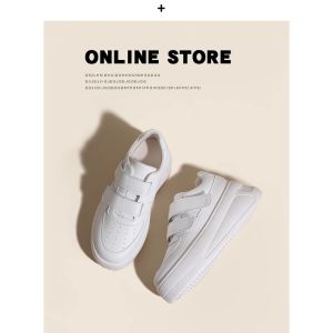 Leather Thick Bottom Sneakers Womens Spring Autumn New Magic Tape Small Size Heightening Board Shoes Sports Casual Shoes