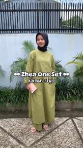 Ilona - Zhea One Set Rami Linen Setelan Wanita Muslim OOTD Kondangan Polos Korea Style