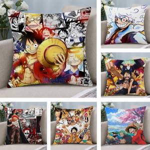 Bandai | One Piece Heart Pirates Anime Plush Pillow Cover Soft Short Plush Cushion Cover For Sofa Bedroom Home Decor Gift Decoration
