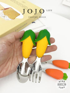 High Aesthetic Silicone Stainless Steel Baby Toddler Utensils Fork Spoon Set JOJOS L PD And Cha Siu Style Korean Design