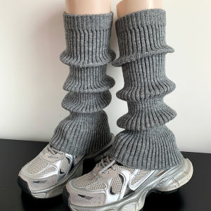 Warm Knitted Mid-Calf Sock Covers for Women Bell Bottom Grey And White Autumn Winter Leg Warmers Black And White Striped Pattern