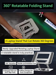 360° Rotating Laptop Stand Foldable Laptop Stand Height Adjustable Foldable Tablet Stand Devices 笔记本电脑支架 Multi-angle 360° swivel foldable height-adjustable high heat dissipation carbon steel laptop stand for 10-17 inches