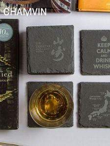 Chamvin Natural Rock Coaster Handcrafted Whiskey Glass Mat Square Shaped Japanese Style Rural Theme Handmade Coaster