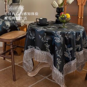 Elegant Black Lace round Tablecloth Chinese Style Atmosphere Sensation Sofa Table Cloth Artistic Luxury Feel Home Decor