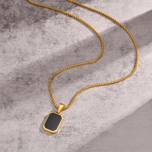 Vnox Multiple Nature Stones Geometric Dog Tag Pendent Necklace 55/60/70cm length Chain Stainless Steel Vintage Jewelry for Men