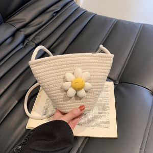 Fresh Cotton Weaving Womens Bag Summer New Style Beach Vacation Crossbody Phone Bag Versatile Shoulder Bag Sweet Lady Style