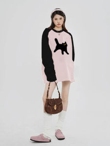 Áo Hoodie Cổ Tròn Tay Dài Dáng Rộng Mỏng Không Mũ Mùa Xuân Thu Cho Nữ Phong Cách Đường Phố Thường Ngày Chất Liệu Polyester