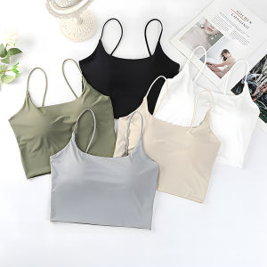 เสื้อชั้นในสตรีแบบสั้นเซ็กซี่สายเดี้ยว ผ้าลาเท็กซ์ผ้าไหมน้ำแข็ง สวมใส สั้นพร้อมแผ่นแปะ หน้าอก เสื้อถ้วยที่คงที่สั้นพร้อม