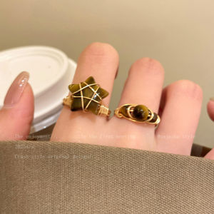 แหวนเปิดรูปตัวเสือตาทองสีทองสำหรับผู้หญิง เครื่องประดับแฟชั่นระดับไฮเอนด์แบบเรียบง่ายและหรูหรา
