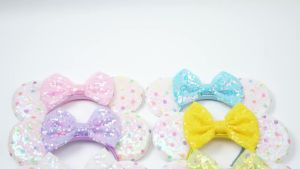 Sparkle Headband Pink Sequin Ears Headband With Dazzling Bow Iridescent Glitter Mouse Ear Accessory Kids Gifts