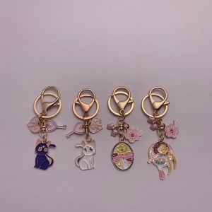 Bandai | Anime Lucky Sailor Moon Cat Keychain Cute Bag Decor Metal keyrings Car Key Chain Accessories Gift for Women