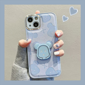 Apple 13 pro Silicone Phone Case with Stand CyanViolence Bear Design Full Cover Cartoon New Model 12 pro Max Small Sheepskin Trendy Brand 14 Protective Shell