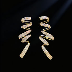 Sequito thanh lịch hiện đại cô dâu trang phục đồ trang sức Pave nhỏ aaaaa đá Cubic Zirconia xoắn ốc Ribbon đối xứng màu vàng dài ngoằng Bông tai thả se1015