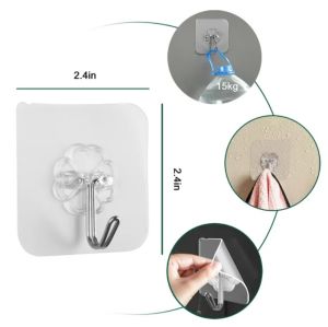 CoAce 10PCS/Set Reusable Transparent Self Adhesive Wall Hook Hanger Anti-skid Traceless Heavy Duty Stick on Bathroom KitchenWaterproof wall mounted nail free hook household clothes hanger