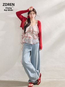 ZHANGDAREN | Bộ Đồ Jeans Hoa Phong Cách Ôm Dáng Cho Mùa Hè