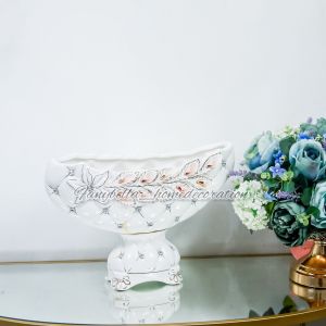 Guci Tempat Serbaguna Buah Permen Keramik Putih Motif Bunga Import Dekorasi Rumah