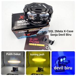 Lampu Tembak SQL 2Mata X-Case Devil Biru Jauh Kuning Dekat Putih - Fooglamp SQL 2Mata Super Terang X-Case