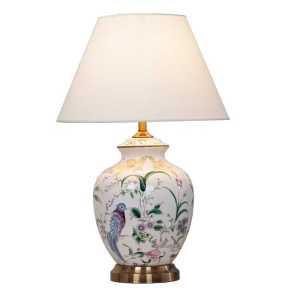 American Country Style Ceramic Copper Table Lamp Bedroom Bedside Lamp Chinese Style Living Room Large Country Flower Bird Bottle Decorative Lighting