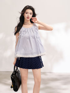 KEIKO | Vertical Striped Doll-style Lace Trim Summer Shirt