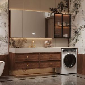 MAKEMINGTUO | Intelligent Solid Wood Bathroom Cabinet Combo Sink Basin Washstand