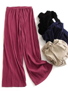 พรางหุ่น สีทึบ เอวยืดหยุ่น หลวม ขาตรง กางเกง ขากว้างปรับรูปร่าง กางเกงลำลอง ผู้หญิง สูง เอว ผ้าถักสไตล์เดินทาง