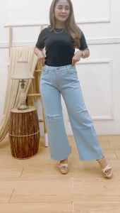 Jumbo Highwaist Kulot Ripped Jeans Big Size 27-42 / Kulot Sobek Lapis Jeans Jumbo / Kulot Sobek Lutut Wanita