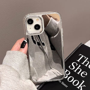 Plating Silver Makeup Mirror Phone Case For iPhone 15 14 17 18Pro 16 Plus 13 11 12 Pro Max Air Clear Edge Shockproof Funda Cover