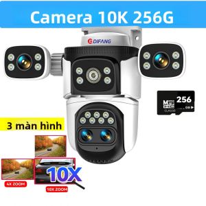 Camera An Ninh WiFi 20MP Với 3 Màn Hình Zoom Quang Học 10X Tự Động Theo Dõi PTZ Không Dây WiFi6 Giám Sát Ngoài Trời Camera Quan Sát Trắng
